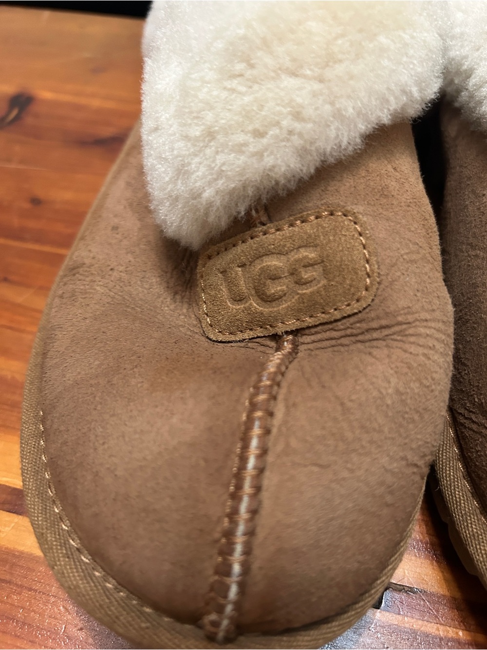 UGG Chestnut Suede Shearling Slip-On Slippers